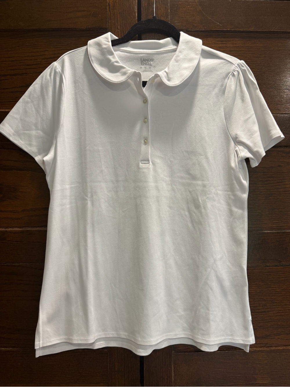 ✅ Lands' End medium White Peter Pan Collar Short Sleeve Polo shirt top cotton
